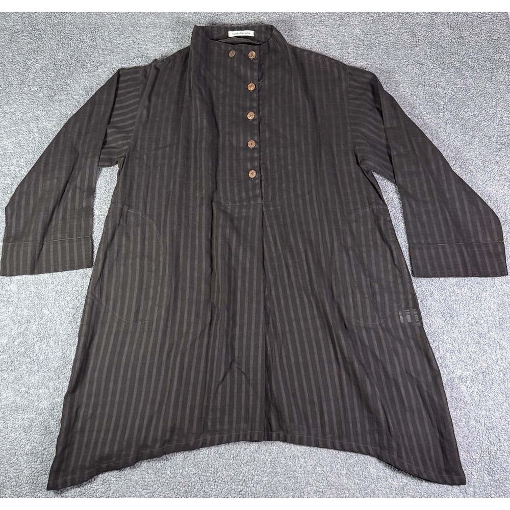 Yasuko Kurisaka Womens Lagenlook Art To Wear Charcoal Black Striped Cotton Tunic